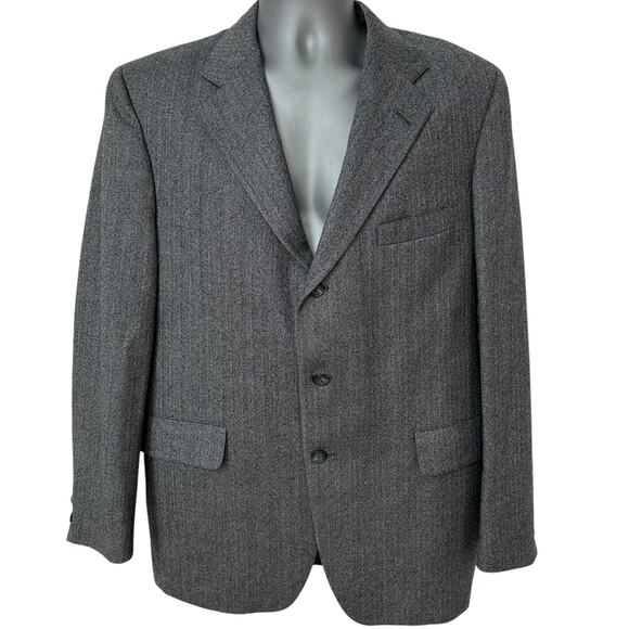 Vintage Jos A Bank Clothiers Blazer Navy Blue Gray Herringbone Striped Jacket 40 - Picture 10 of 10